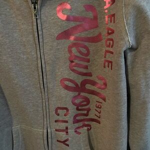 American Eagle Outfitters Gray Hoodie with Pink Lettering